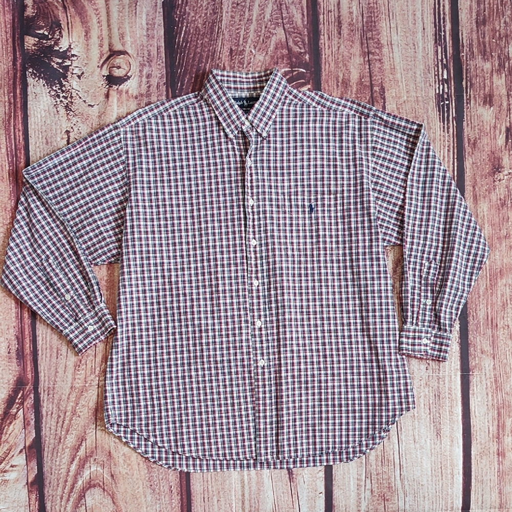 Polo Ralph Lauren Men's Burgundy and Navy Plaid Shirt